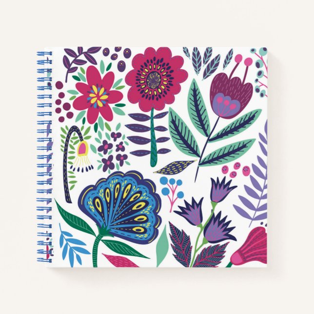 Magenta Folk Art Floral Pattern Notizbuch (Vorderseite)