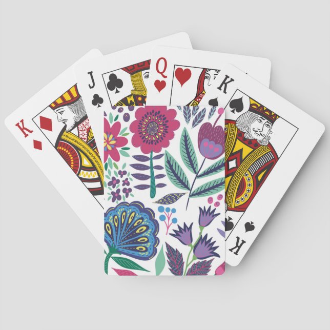 Magenta Folk Art Floral Pattern Spielkarten (Rückseite)
