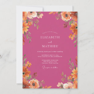 Magenta fröhliche herbstliche Hochzeit Einladung
