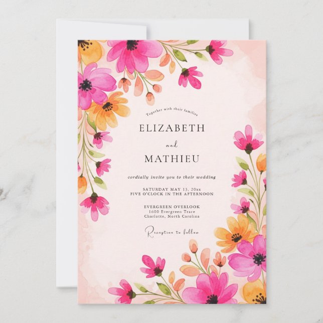 Magenta Fröhliche Sommerhochzeit Einladung (Vorderseite)