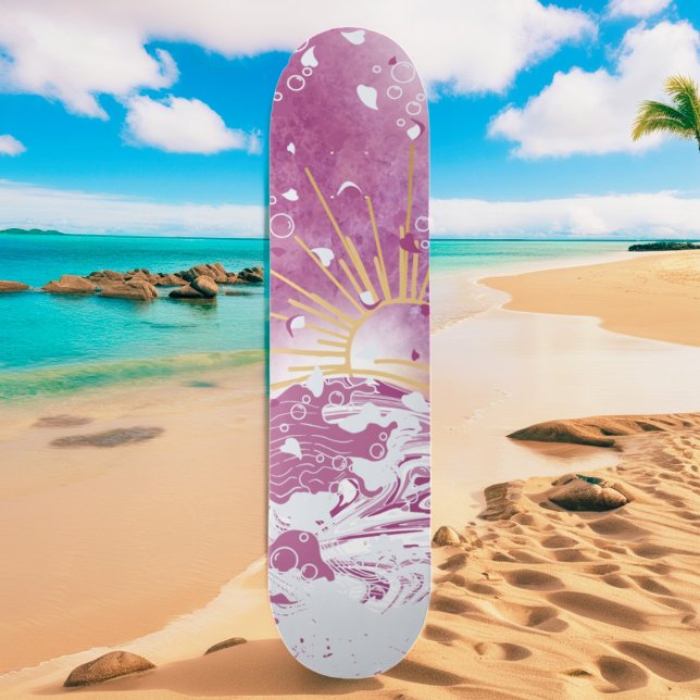 Magenta Fuchsia Plum Mauve Lila Sky Gold Sunset Skateboard (Von Creator hochgeladen)