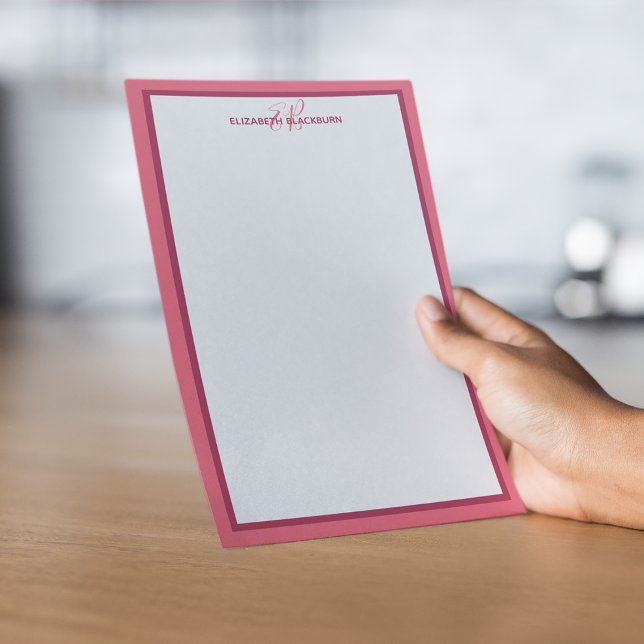 Magenta für Personalisierte Namen Monogram Initial Briefpapier (Custom Personalized Name Monogram Initials Magenta Stationery)