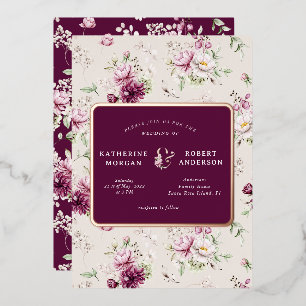 magenta Garten Blumen Hochzeit Folien-Einladung Folieneinladung