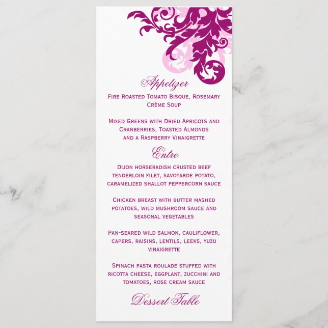 Magenta Geblüht Menü-Karte Menükarte (Rückseite)