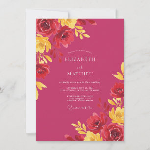 Magenta Gelbe Mohnblumen-Hochzeit Einladung
