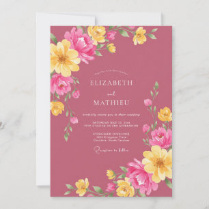 Magenta Gelbe Ranunculus Eukalyptus Hochzeit Einladung
