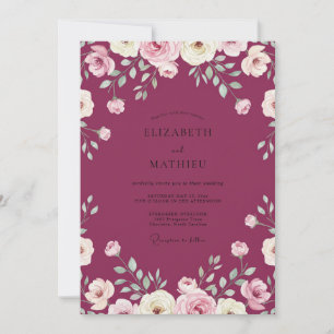 Magenta gemalte Hochzeitsblüte Einladung