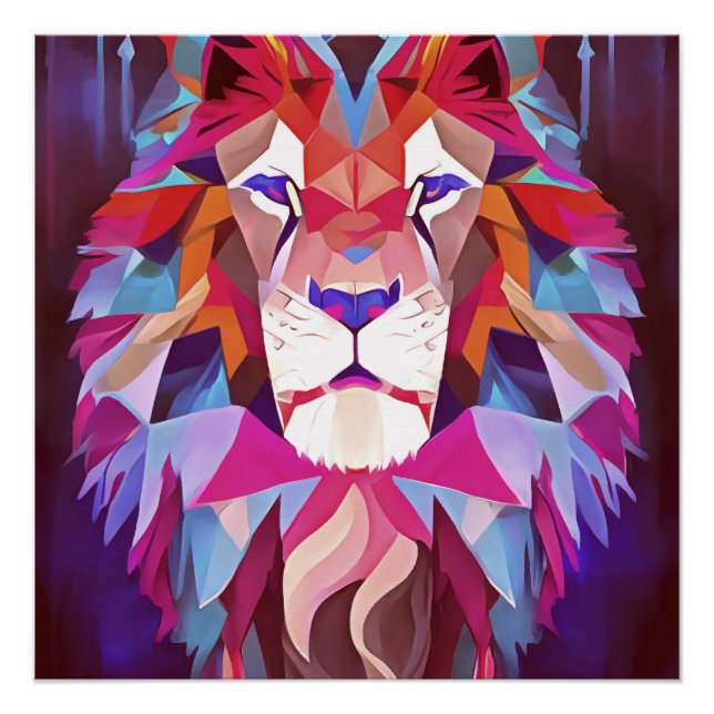 Magenta Geometric Lion Abstrakt Art Poster (Vorderseite)