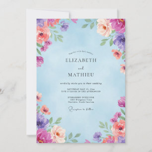 Magenta-gestimmte Korallen-Wildblumen-Hochzeit Einladung