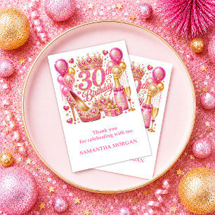 Magenta Glitter Glow 30. Geburtstag Pink Gold Dank Dankeskarte