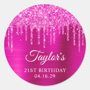 Magenta Glitter-Tropfen Metallic 21. Geburtstag Runder Aufkleber