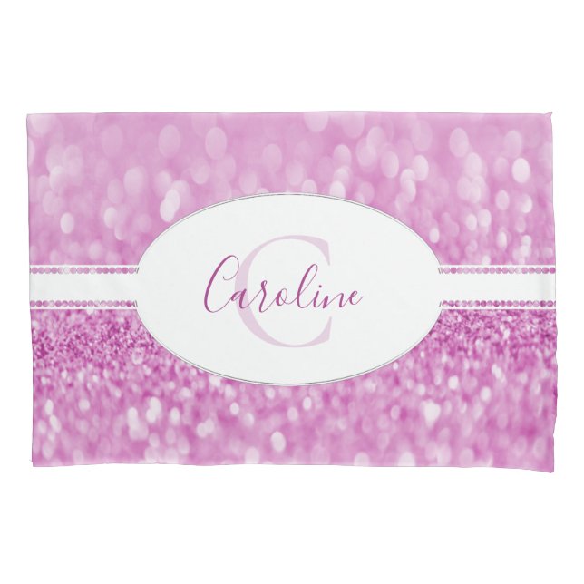 Magenta Glitzer Personalize Pillow Case Kissenbezug (Vorderseite)