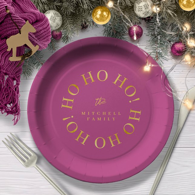 Magenta Gold Christmas Ho Ho Ho ID1009 Pappteller (Von Creator hochgeladen)