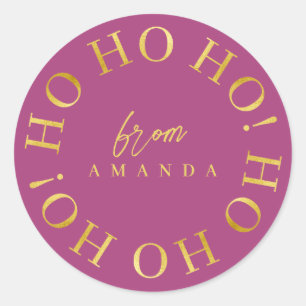 Magenta Gold Christmas Ho Ho Ho ID1009 Runder Aufkleber