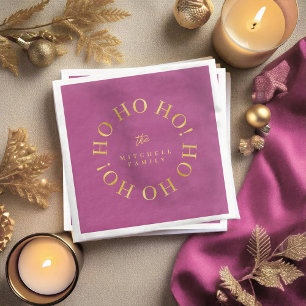 Magenta Gold Christmas Ho Ho Ho ID1009 Serviette