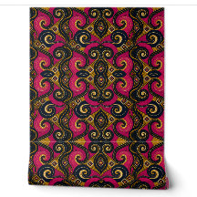Magenta-Gold-Paisley-Africanischer-Druck-Tapete
