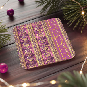 Magenta Gold Weihnachten La La Pattern#27 ID1009 Rechteckiger Pappuntersetzer