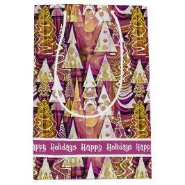 Magenta Gold Weihnachten Merry Pattern#25 ID1009 Mittlere Geschenktüte