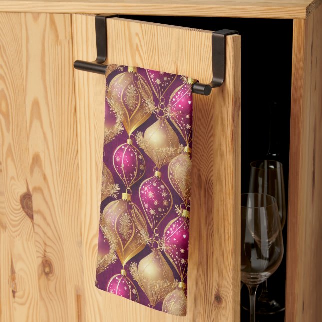 Magenta Gold Weihnachtsmuster#12 ID1009 Geschirrtuch (Drittel gefaltet)