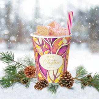 Magenta Gold Weihnachtsmuster#21 ID1009 Pappbecher