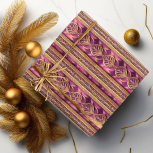 Magenta Gold Weihnachtsmuster#27 ID1009 Geschenkpapier