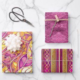 Magenta Gold Weihnachtsmuster #2#21#32 ID1009 Geschenkpapier Set