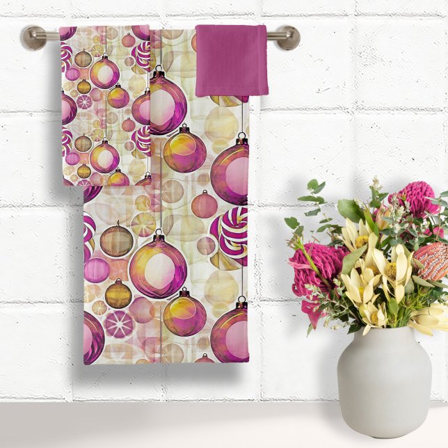 Magenta Gold Weihnachtsmuster#6 ID1009 Badhandtuch Set (Von Creator hochgeladen)