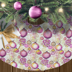 Magenta Gold Weihnachtsmuster#6 ID1009 Polyester Weihnachtsbaumdecke