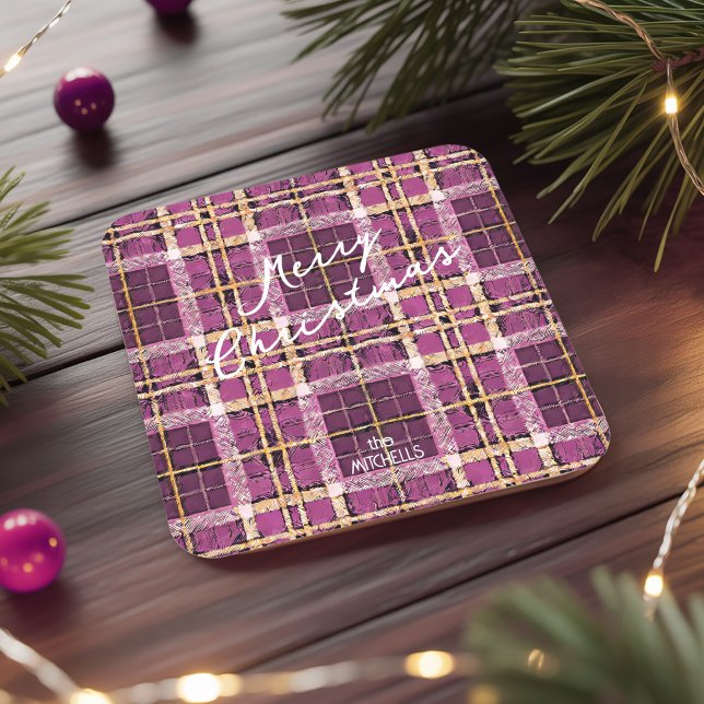 Magenta Gold Weihnachtsmuster#7 ID1009 Rechteckiger Pappuntersetzer (Von Creator hochgeladen)