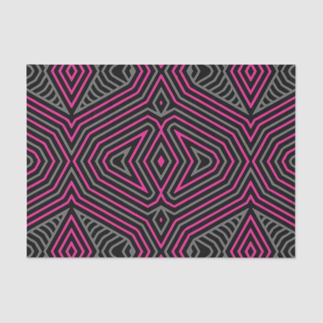 Magenta Gray and Black Ethnic Tribal Muster Seidenpapier (Vorderseite)