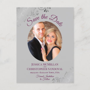 Magenta & Gray Lace Wedding Speichern Sie das Date Ankündigungspostkarte