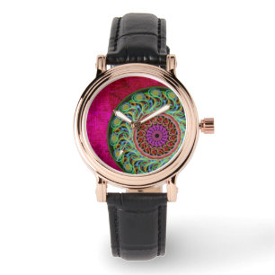 Magenta & Green Mandala Watch Armbanduhr