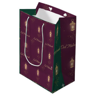Magenta/Grüne Eid-Geschenktasche Mittlere Geschenktüte