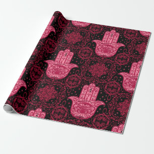 Magenta Hamsa Hand auf Black Beautiful Geschenkpapier