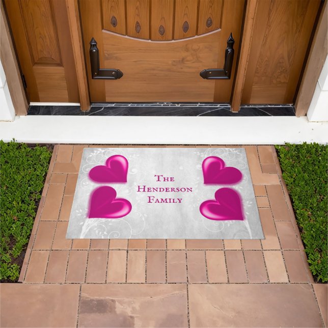 Magenta Hearts Personalisiert Doormat Fußmatte (Außenbereich)