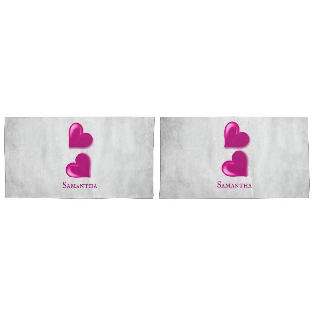 Magenta Hearts Personalisiert Pillow Case Kissenbezug (Vorderseite-Set)