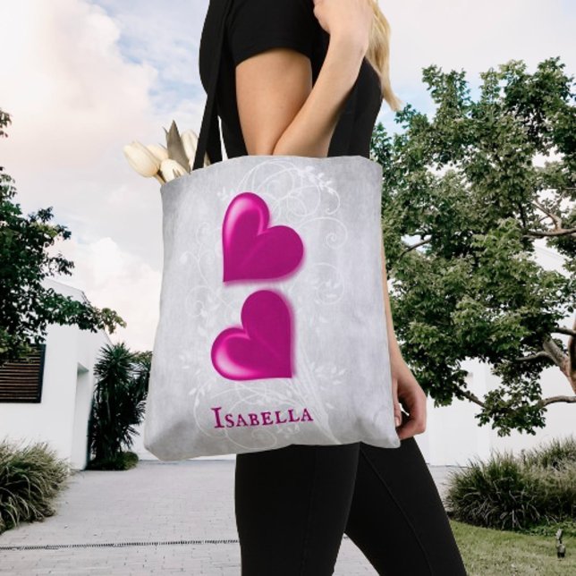 Magenta Hearts Personalisiert Tote Bag (Magenta Hearts Personalized Tote Bag)