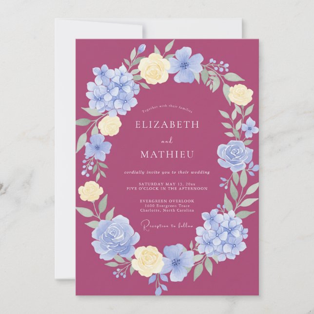 Magenta Hochzeit im Sommer Einladung (Vorderseite)