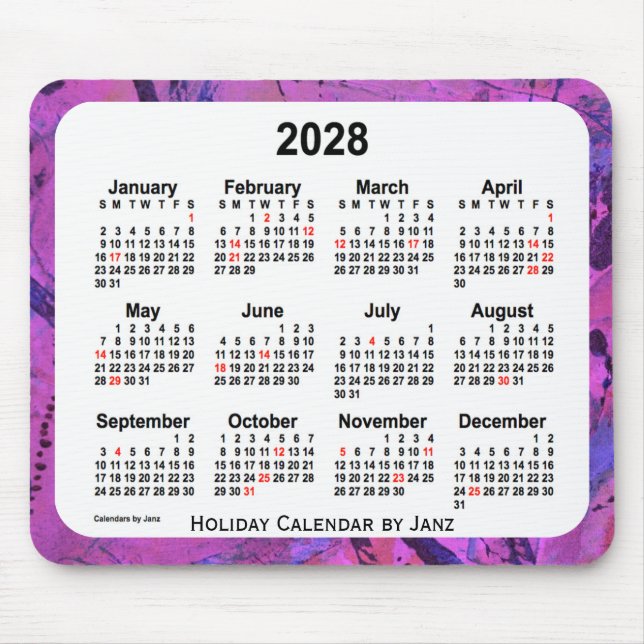 Magenta Holiday Art Calendar von Janz Mousepad (Vorne)