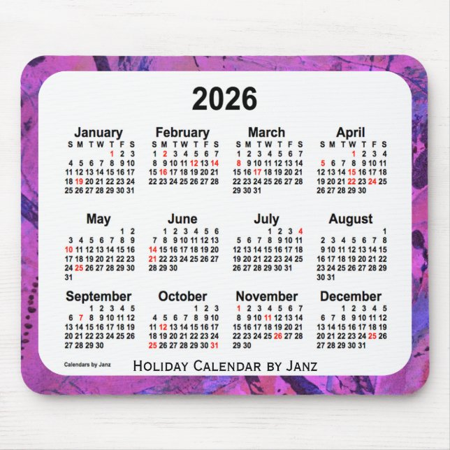 Magenta Holiday Art Calendar von Janz Mousepad (Vorne)