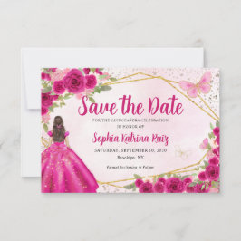 Magenta Hot Pink Gold Floral Prinzessin Quinceañer Save The Date