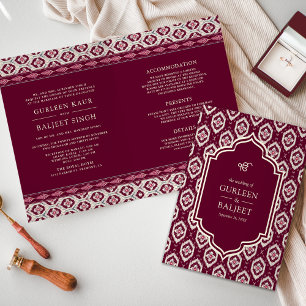Magenta Ikat All in One Anand Karaj Sikh Wedding Einladung
