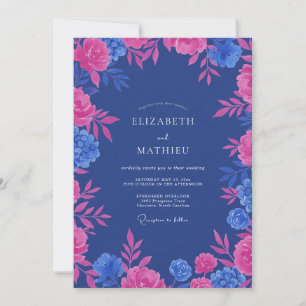 Magenta Indigo Laub Eukalyptus Hochzeit Einladung