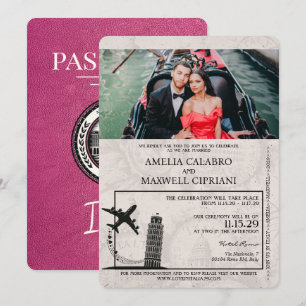 Magenta Italien Reisepass Hochzeitseinladung Einladung