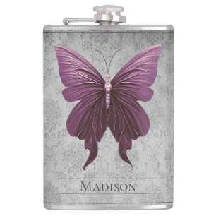Magenta Jeweled Butterfly Flask Flachmann