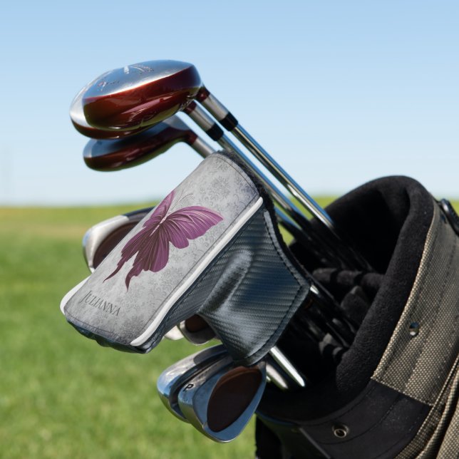 Magenta Jeweled Butterfly Golf Headcover (In Situ)