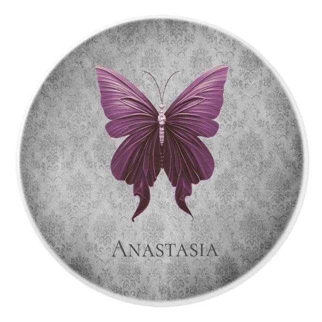 Magenta Jeweled Butterfly Keramikknauf (Vorderseite)