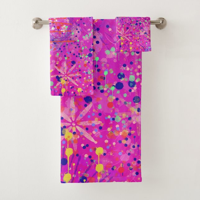 Magenta-Jubiläums-Abstract-Print  Badhandtuch Set (Insitu)