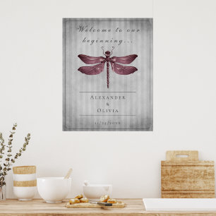 Magenta Juwelen-Libelle Hochzeitsbegrüßung Poster