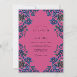 Magenta Kobalt-Blüten-Hochzeit Einladung